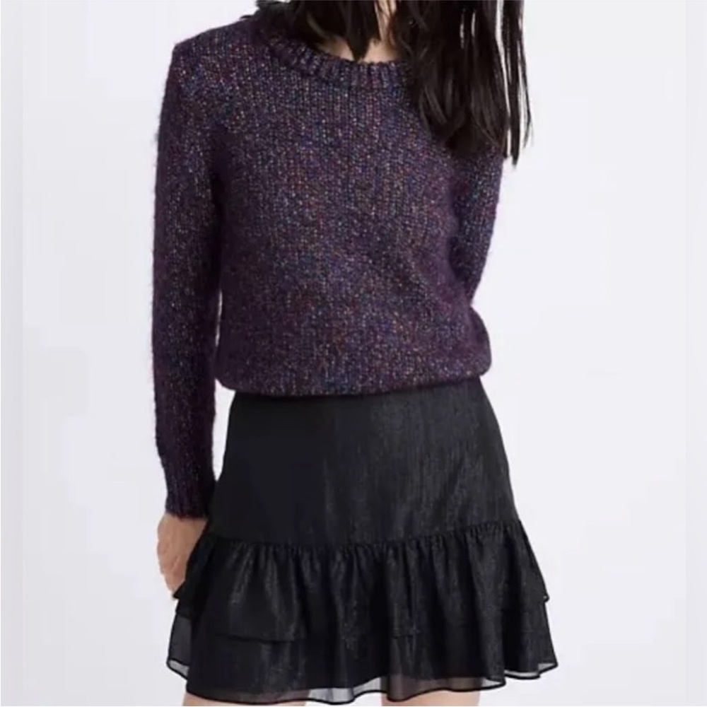 Madewell | Women’s Elegant Black Ruffled Metallic Shimmer Back Zip Mini Skirt, 2